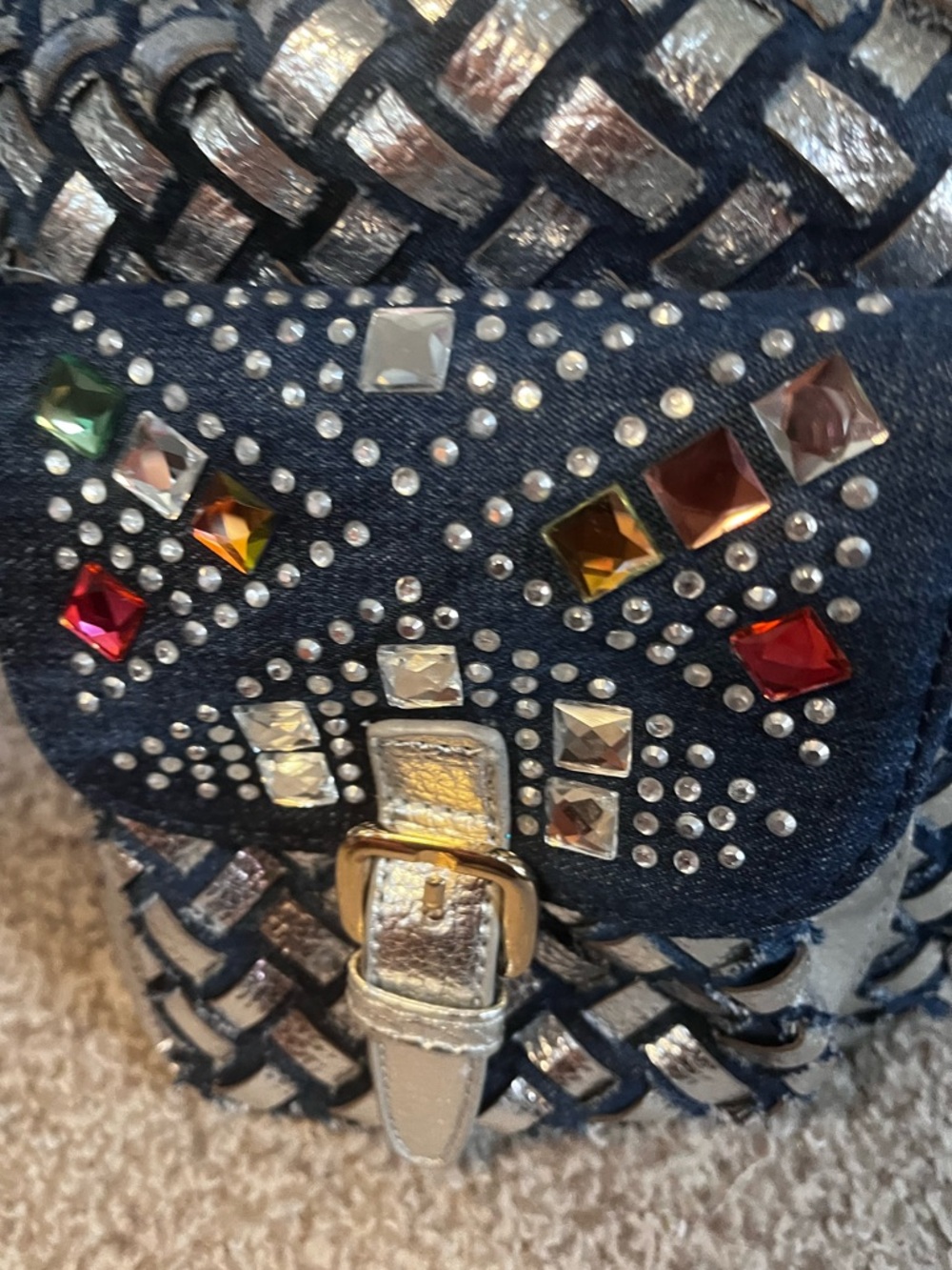 Studded Navy Multicolor Embellished Women’s Backpack - Picture 5 of 6